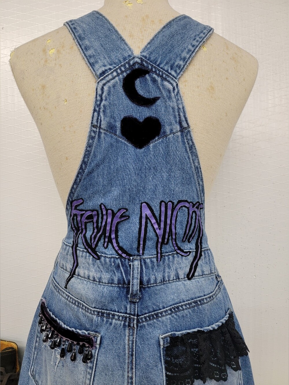 Stevie Nicks Overalls Maxi Dress - Cottage Vamp - Upcycled - Picture 5 of 14
